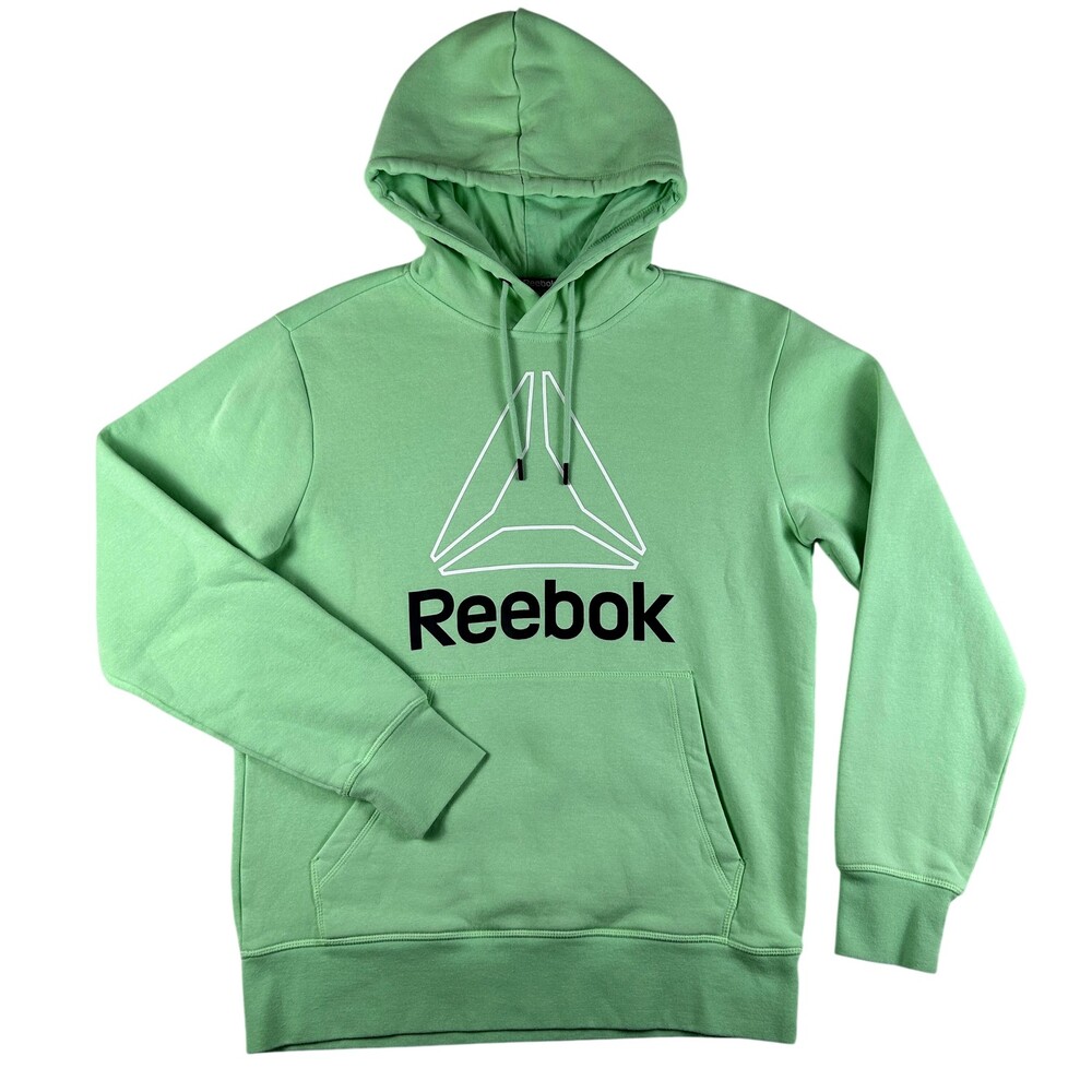 Reebok Hoodie Mens Small Green Fleece Pullover Sweatshirt Big Logo Graphic